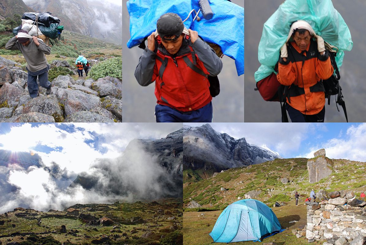 6 6 Pal Dorje, Tenzing, And Pasang Carrying Loads From Riphuk Kharka To Jark Kharka, My Tent At Jark Kharka